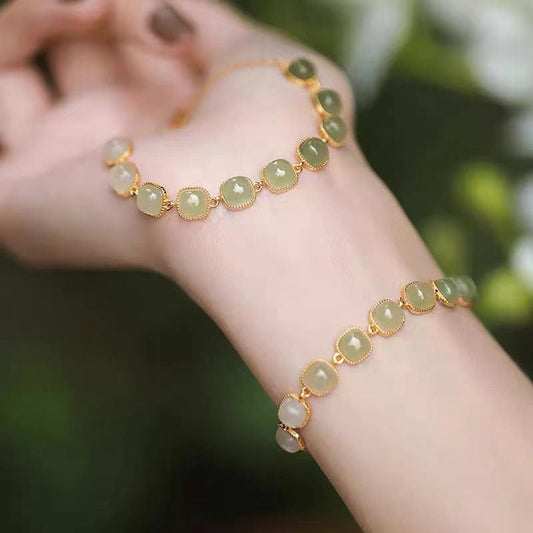 Gradient Sugar Cube Emerald Jade Stone Bracelet