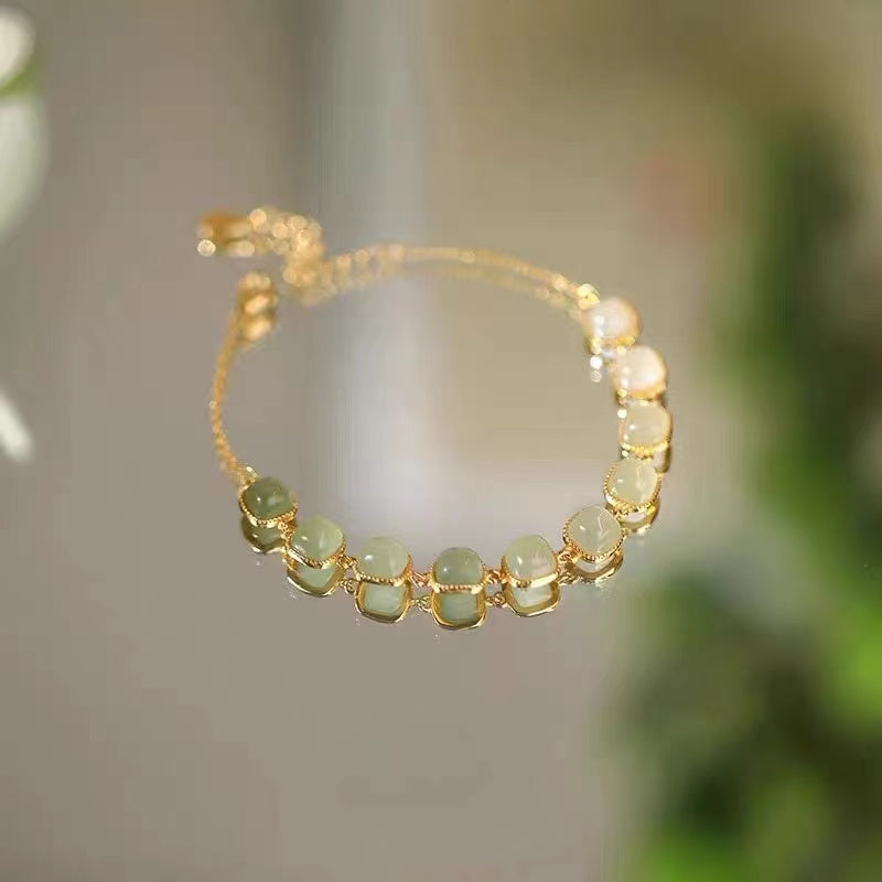 Gradient Sugar Cube Emerald Jade Stone Bracelet