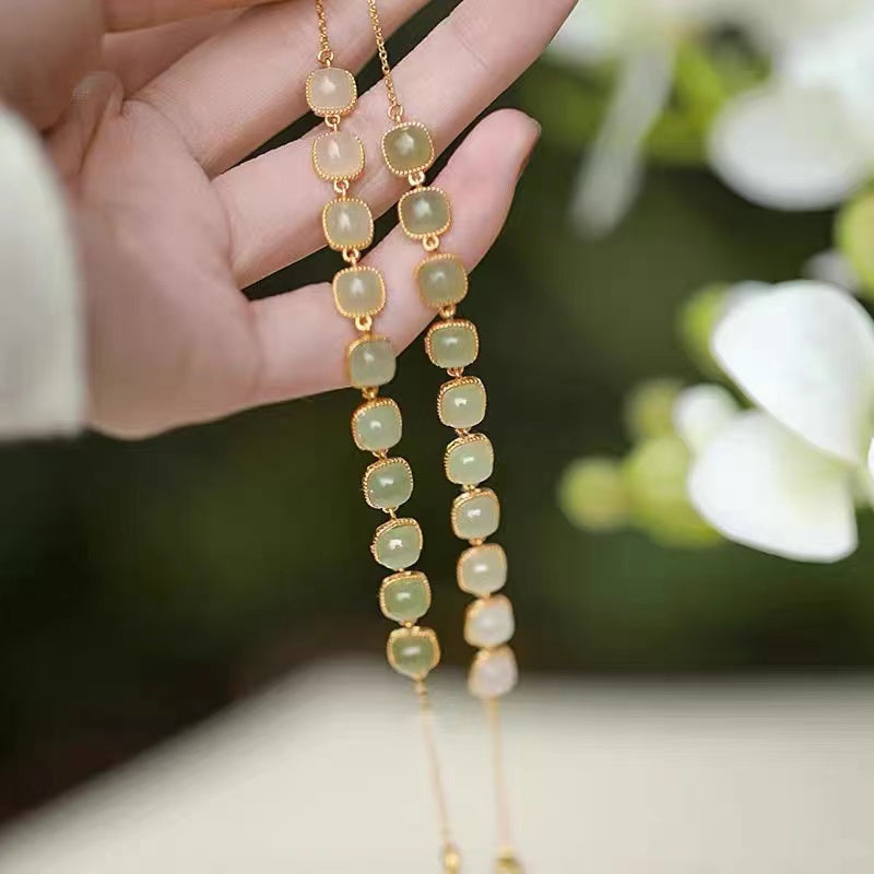 Gradient Sugar Cube Emerald Jade Stone Bracelet