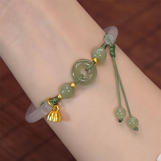 Braided Lotus Natural Emerald Jade Stone Bracelet
