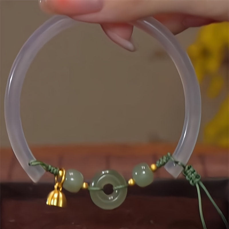 Braided Lotus Natural Emerald Jade Stone Bracelet