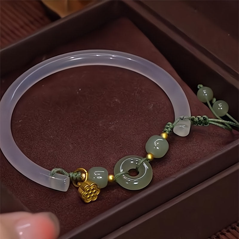 Braided Lotus Natural Emerald Jade Stone Bracelet