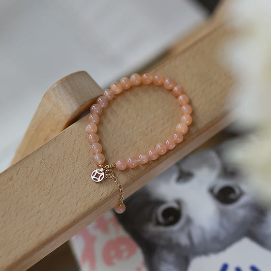 Natural Orange Sunstone Coin Tag Bracelet