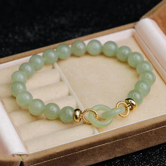 Double loop Natural Emerald Jade Stone bracelet