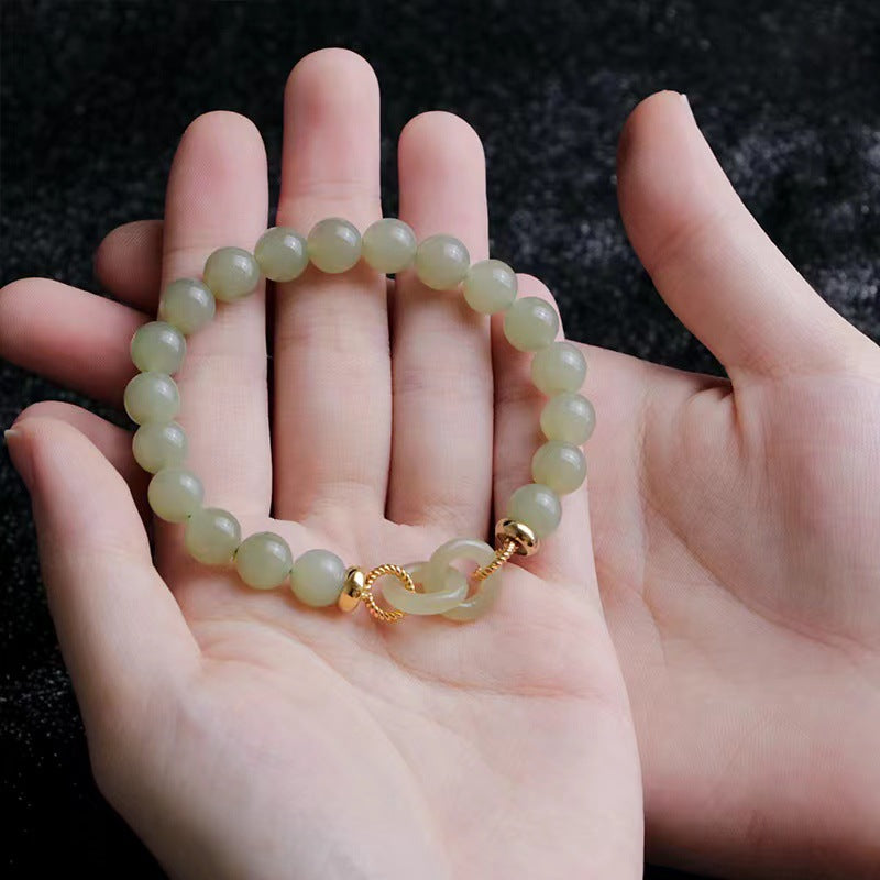 Double loop Natural Emerald Jade Stone bracelet