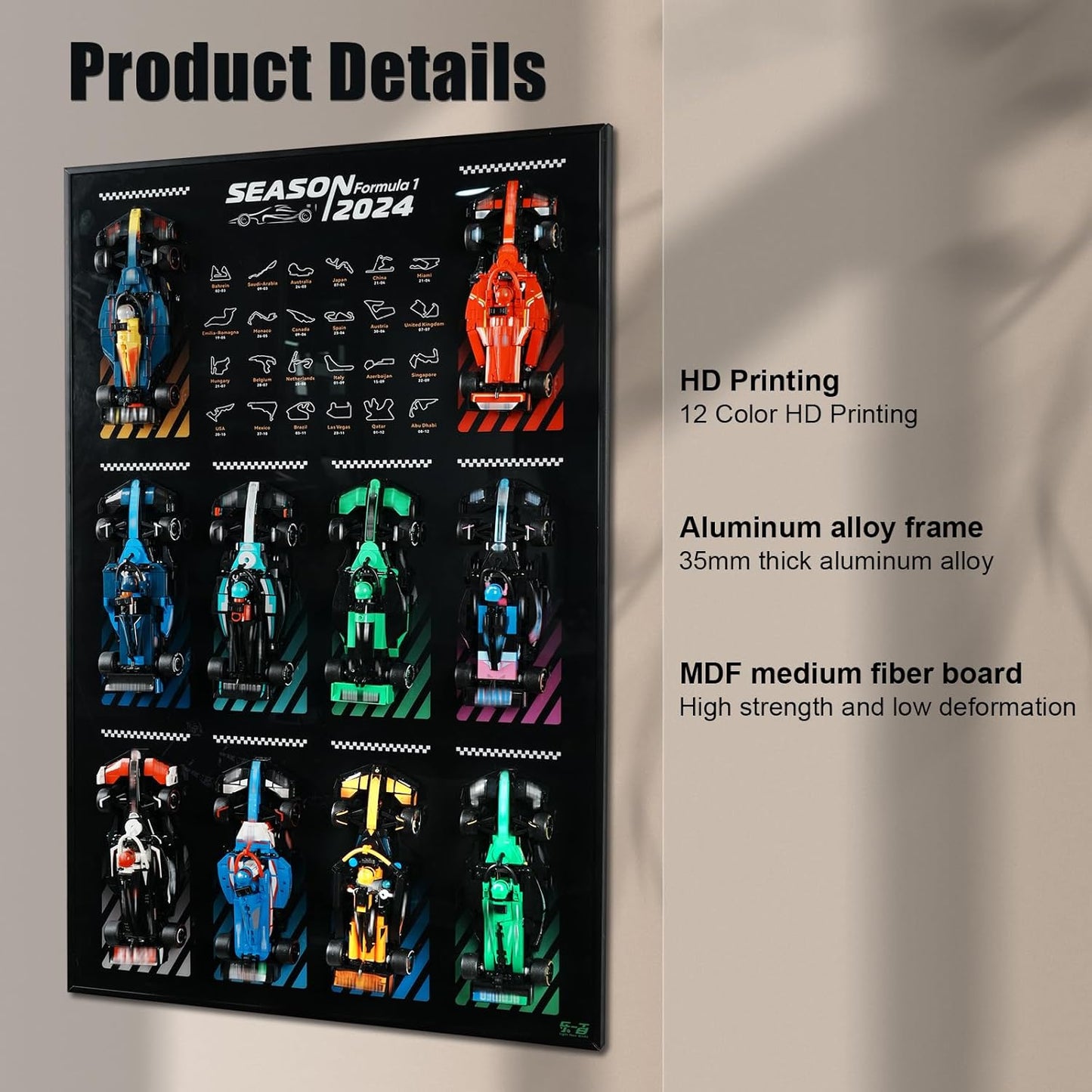 F1 2024 Season 12-Car Diecast Racing Model Collection with Track Map Background