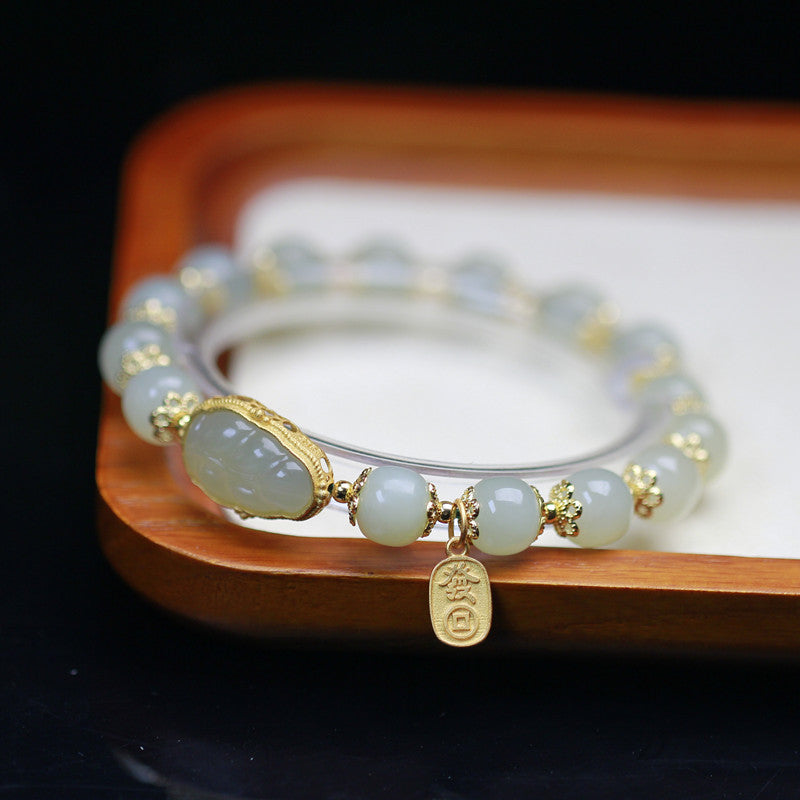 Wealth Leaf Emerald Jade Stone Bracelet