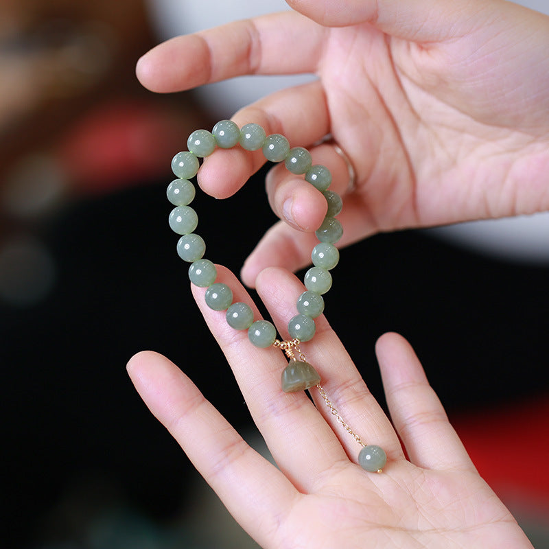 Fortune lotus  Natural Emerald Jade stone Bracelet