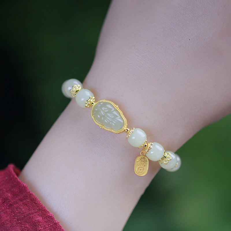 Wealth Leaf Emerald Jade Stone Bracelet