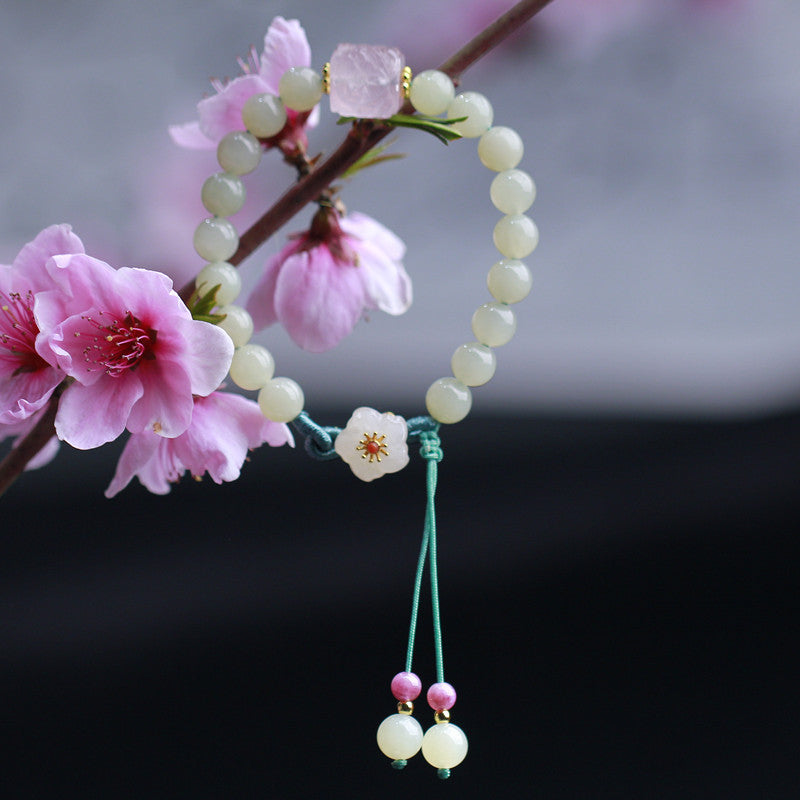 Sun flowers  Natural Emerald Jade stone Tassel Bracelet