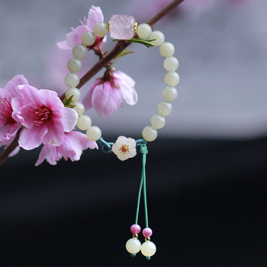 Sun flowers  Natural Emerald Jade stone Tassel Bracelet