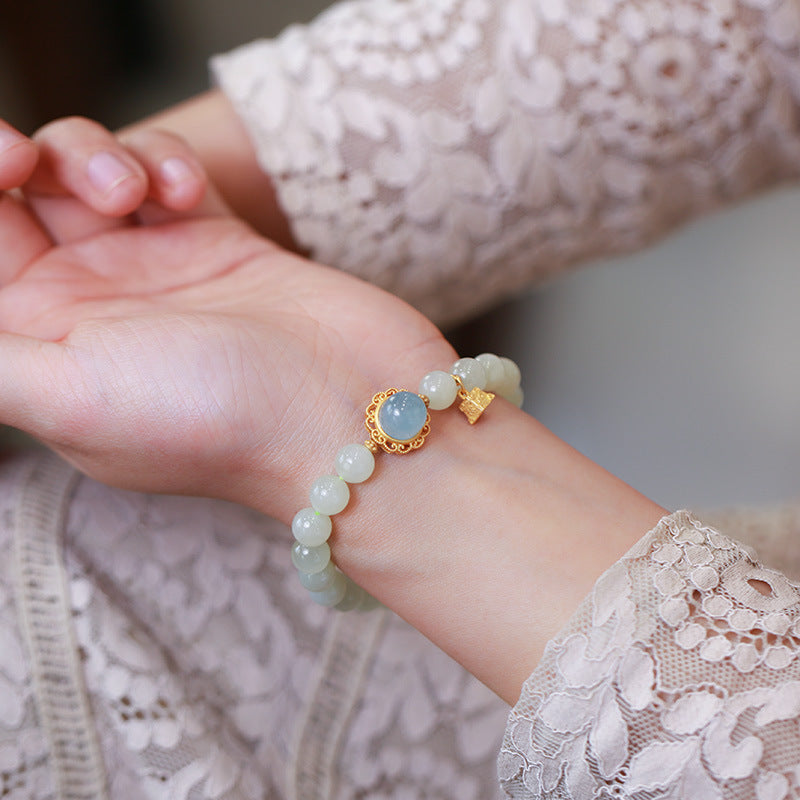 Natural Emerald Jade stone & aquamarine bracelet