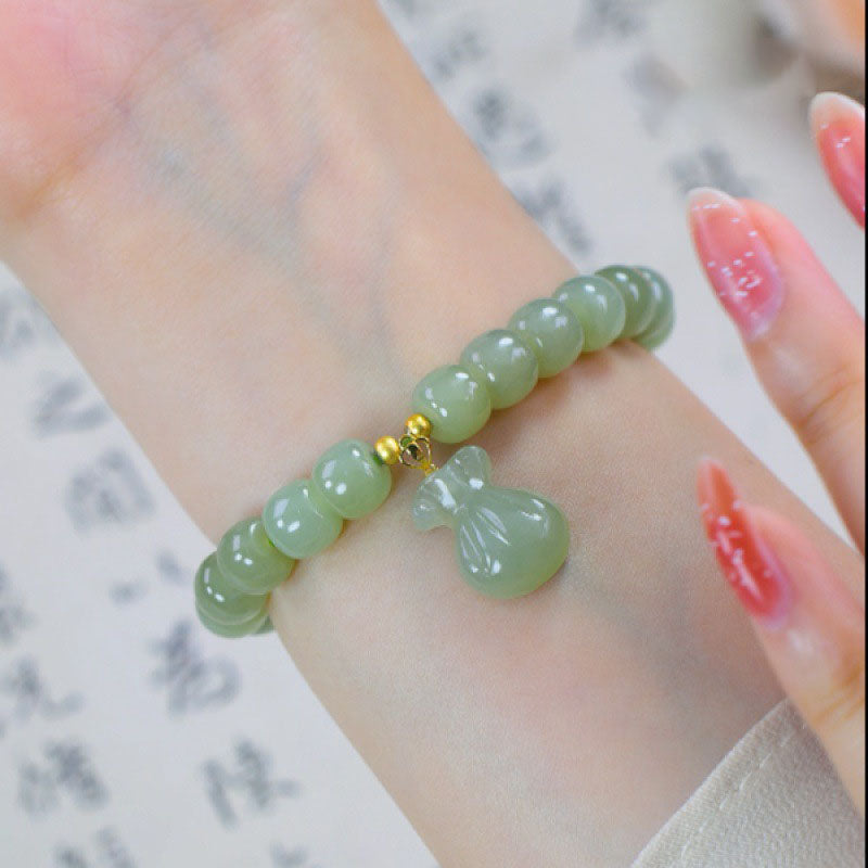 Fortune  Money bag Emerald Jade Stone bracelet
