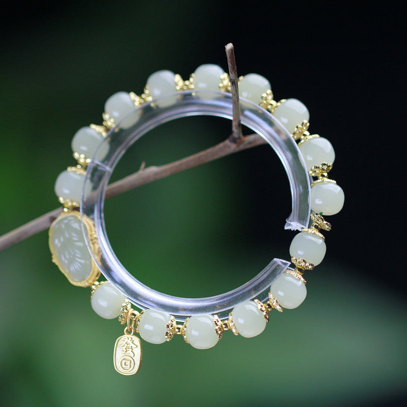 Wealth Leaf Emerald Jade Stone Bracelet