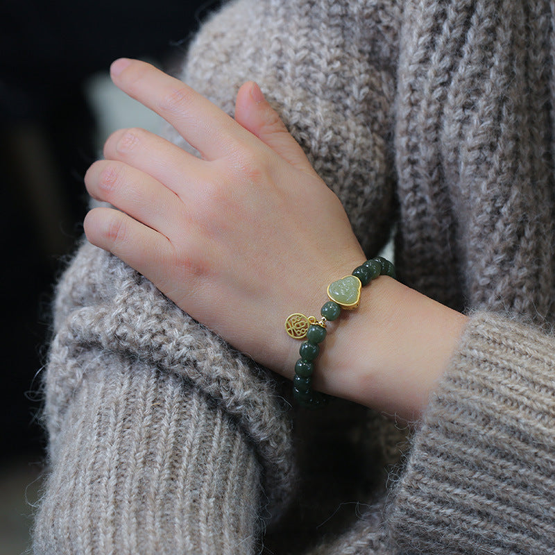Maitreya Buddha  Natural Emerald Jade stone Bracelet