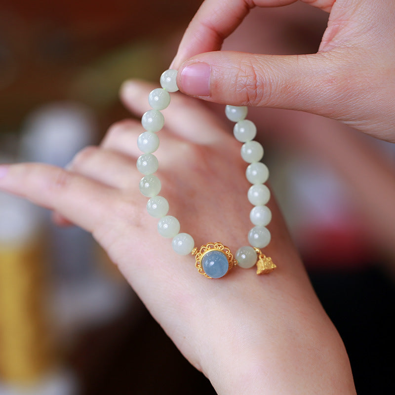 Natural Emerald Jade stone & aquamarine bracelet