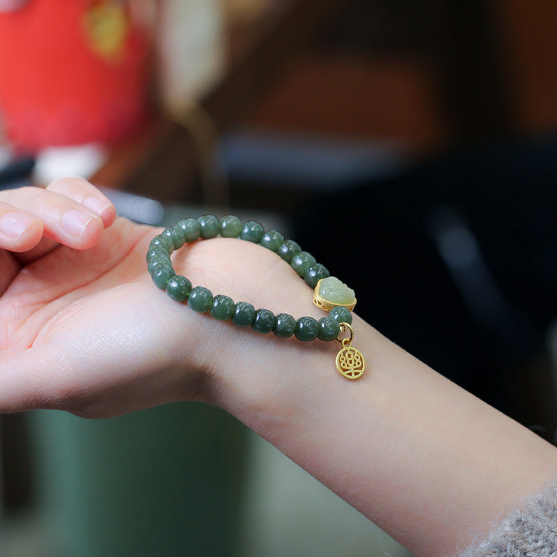 Maitreya Buddha  Natural Emerald Jade stone Bracelet