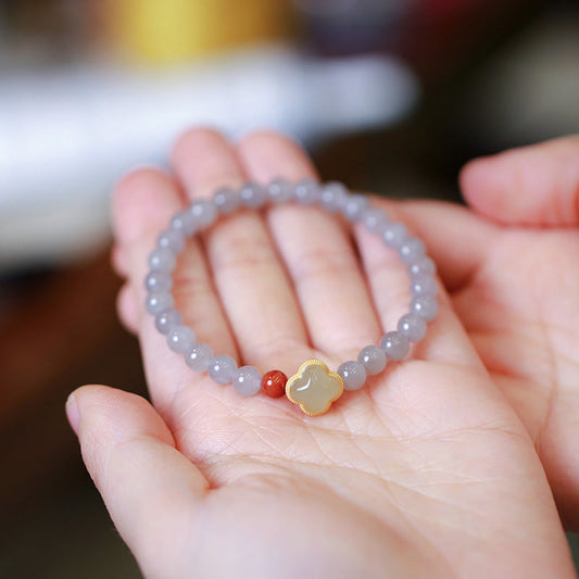 Four Leaf Clover  Smoked Purple Jade Blacelet