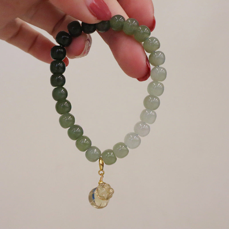 Lucky Bag  gradient Emerald Jade stone bracelet