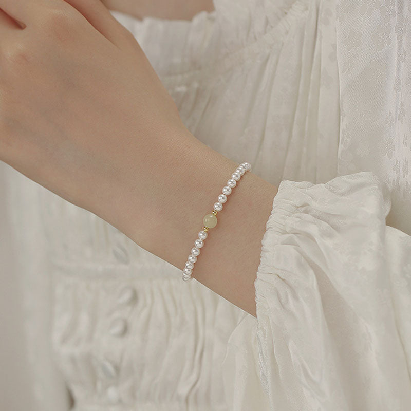 Pearl Emerald Jade Stone Bracelet