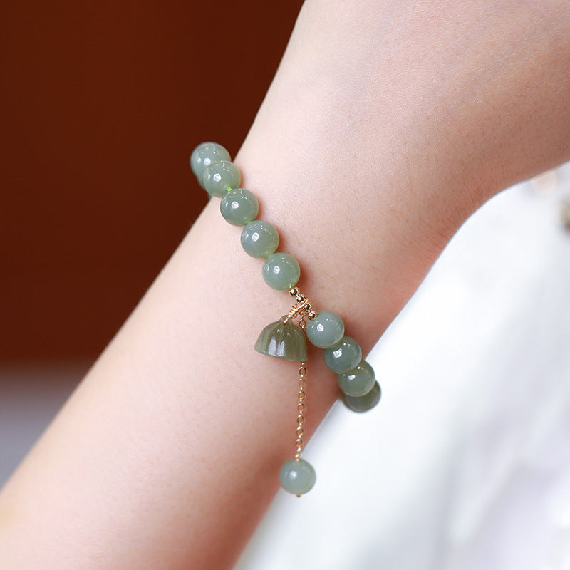 Fortune lotus  Natural Emerald Jade stone Bracelet