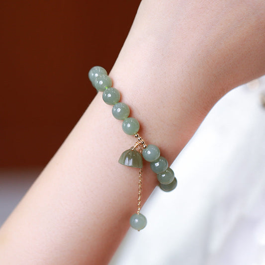 Fortune lotus  Natural Emerald Jade stone Bracelet