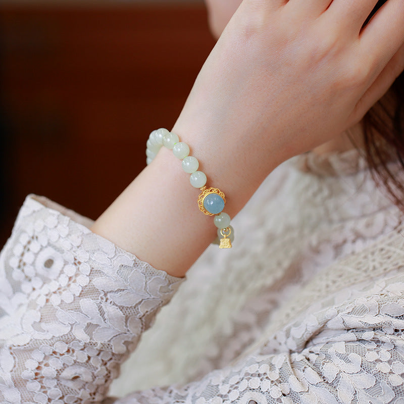 Natural Emerald Jade stone & aquamarine bracelet