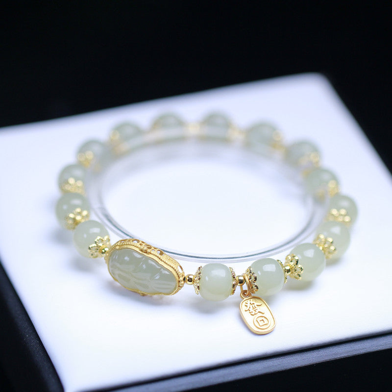 Wealth Leaf Emerald Jade Stone Bracelet