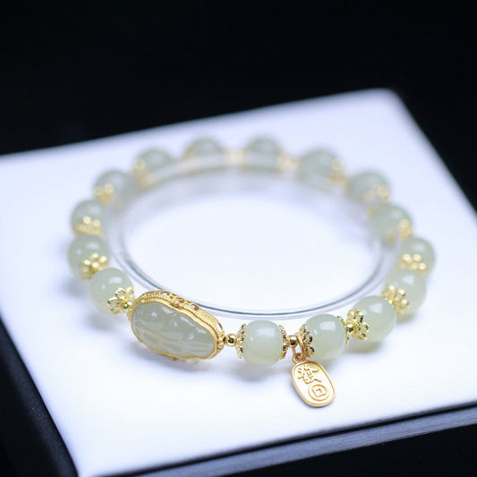 Wealth Leaf Emerald Jade Stone Bracelet