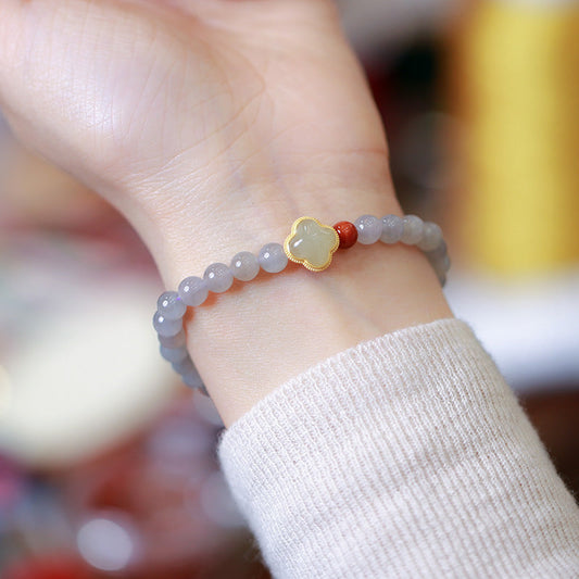 Four Leaf Clover  Smoked Purple Jade Blacelet