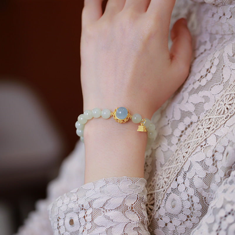 Natural Emerald Jade stone & aquamarine bracelet